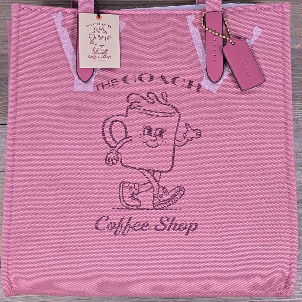 Coach Cafe Lil Miss Jo Coffee Shop Canvas Tote Limited Edition - Rouge Pink NWT - Picture 2 of 12